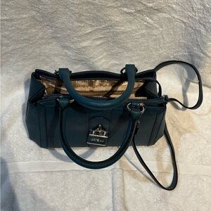 GUESS Dark Teal Structured Satchel with Detachable Strap and matching wallet
